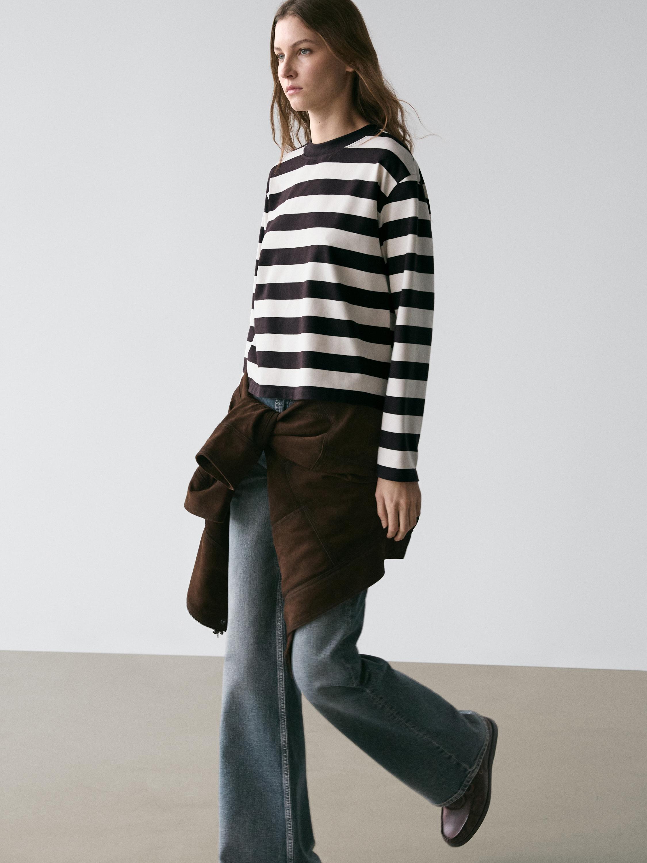 Striped long sleeve cotton T-shirt
